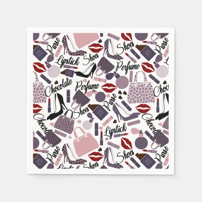 Hübscher Lipstick, Parfüm-, Lutsch- und Schuhmuste Serviette (Vorderseite)