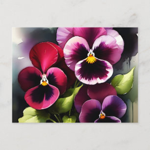 Hübscher Marondaek rote Stiefmütterchen Aquarellma Postkarte