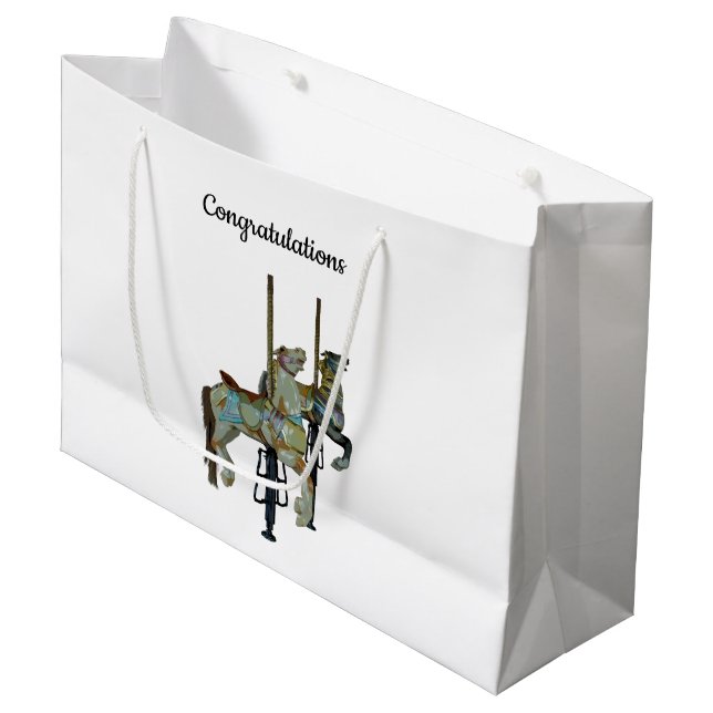 Hübscher Mergo Round Carousel Pferde Geschenkbeute Große Geschenktüte (Vorderseite Schrägansicht)