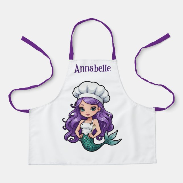 Hübscher Mermaid-Koch mit Lila Haar Schürze (Vorderseite)