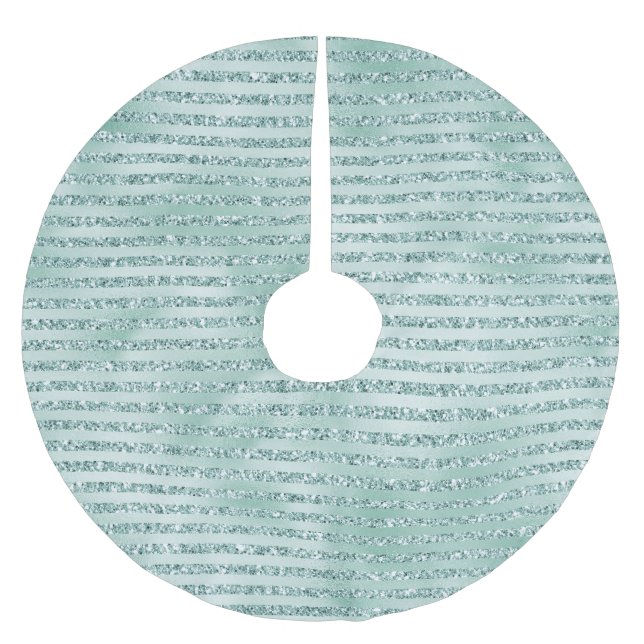 Hübscher Minze Glitzer Streifen       Polyester Weihnachtsbaumdecke (Vorderseite)