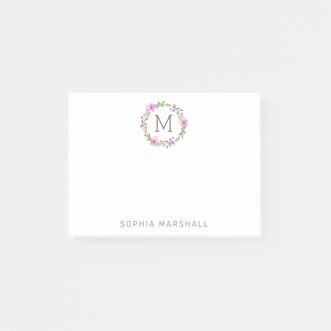 Hübscher Mit Monogramm Grünkranz Post-it Klebezettel (Vorderseite)