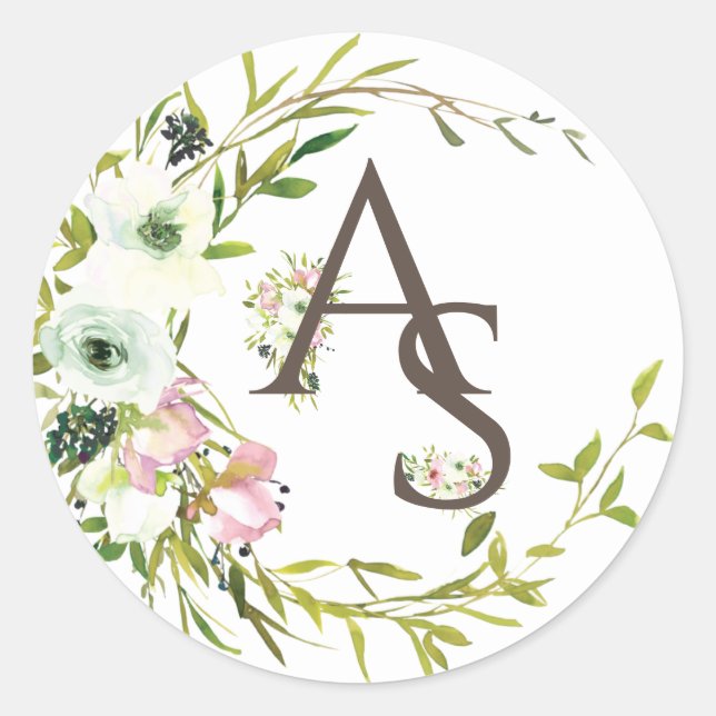 Hübscher mit Monogramm Rosenkranz Runder Aufkleber (Vorderseite)