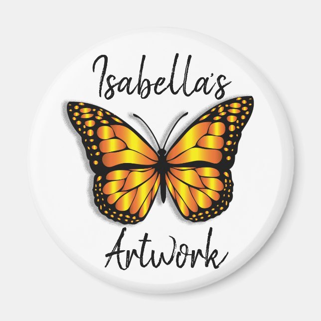 Hübscher Monarch Butterfly Personalisierter Name Magnet (Vorne)