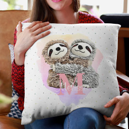 Hübscher Monogramm-Aquarellname Rosa-Slothähne Kissen