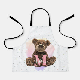 Hübscher Monogramm Aquarellname Rosa Teddybär Schürze