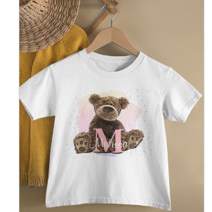 Hübscher Monogramm-Wasserfarben-Name Kinder-Teddyb Baby T-shirt