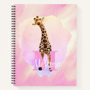 Hübscher Monogramm Wasserfarbname Kinder Giraffe  Notizbuch