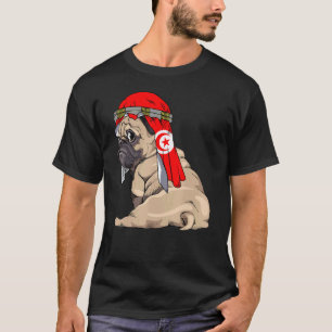 Hübscher Mops Retro Tunesien-Flagge Stolz T-Shirt