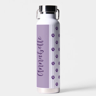 Hübscher Name Violettstreifen und violette Blumen Trinkflasche
