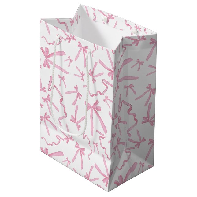 Hübscher Niedlicher rosa Flachbogen Muster-Wellen Mittlere Geschenktüte (Vorderseite Schrägansicht)