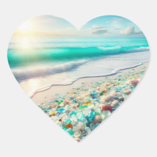 Hübscher Ocean Beach mit Sea Glass Herz-Aufkleber