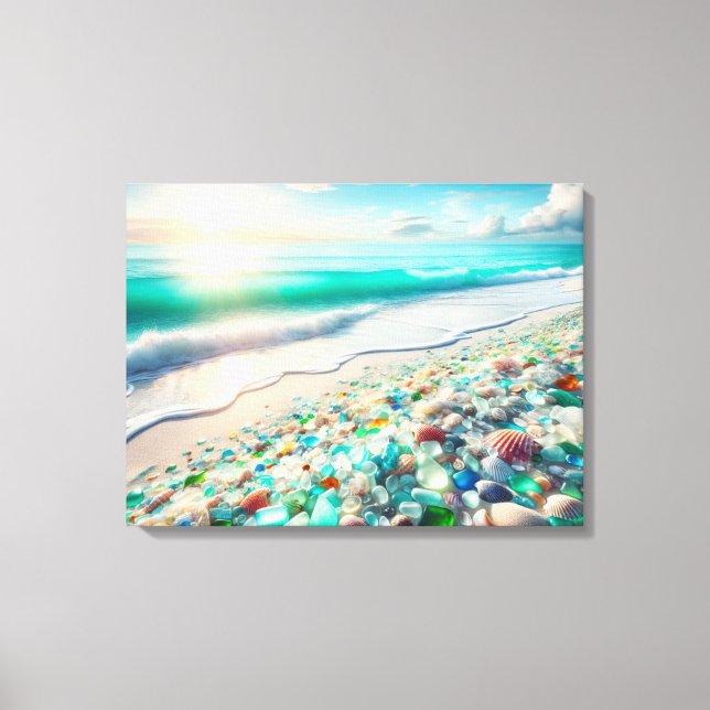 Hübscher Ocean Beach mit Sea Glass Leinwanddruck (Vorderseite)