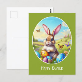 Hübscher Osterhase in Landschaft -  Postkarte