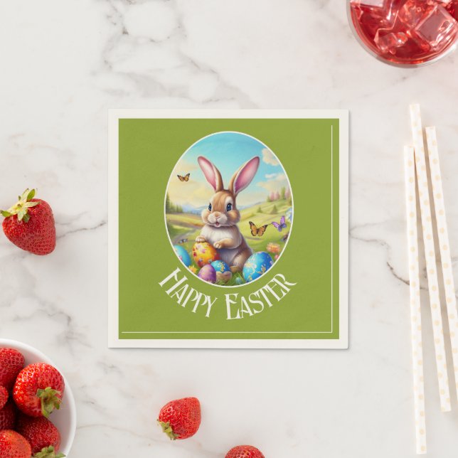 Hübscher Osterhase in Landschaft -  Serviette (Beispiel)