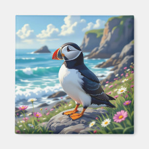 Hübscher Papageientaucher am Meeresstrand-Thema Magnet
