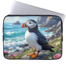 Hübscher Papageientaucher am Meeresstrand themed  
