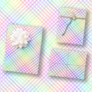 Hübscher Pastell Rainbow Karo Gingham Geschenkpapier Set
