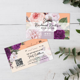Hübscher Peach floral Hair Stylist Ernennung QR Visitenkarte