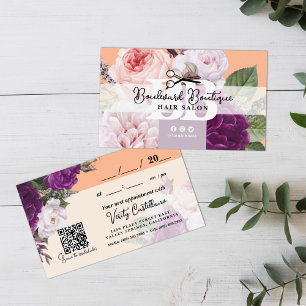Hübscher Peach floral Hair Stylist Ernennung QR Visitenkarte