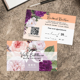 Hübscher Peach floral Hair Stylist Ernennung QR Visitenkarte