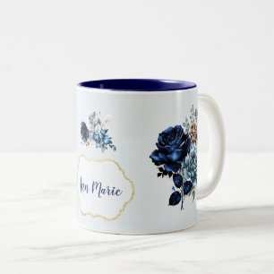 Hübscher personalisierter blauer Rosen-Kaffee-Teet Zweifarbige Tasse