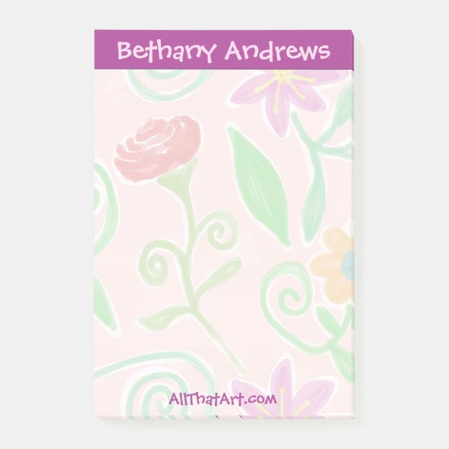 Hübscher Personalisierter, floraler Notepad Nachhi Post-it Klebezettel (Vorderseite)