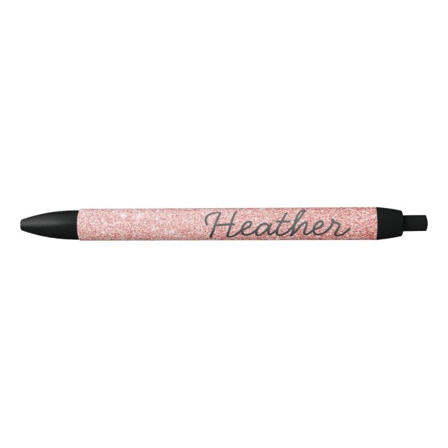 Hübscher Personalisierter Name Rose Gold Glitzer Kugelschreiber (Vorderseite)
