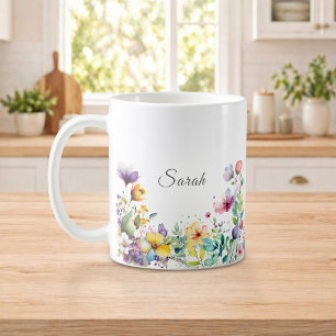Hübscher personalisierter Wasserfarb-Blumen-Tasse Kaffeetasse
