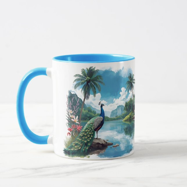 Hübscher Pfau im tropischen Paradies Tasse (Links)