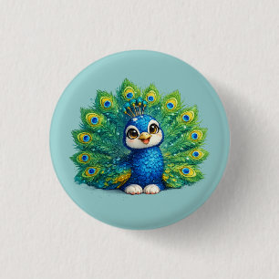Hübscher Pfau mit großen Augen Kawaii-Vogeldesign Button