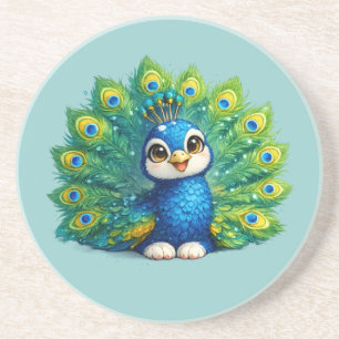 Hübscher Pfau mit großen Augen Kawaii-Vogeldesign Getränkeuntersetzer