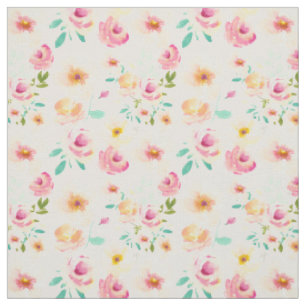 Hübscher Pfirsich-Rosa-GelbWatercolor mit Blumen Stoff