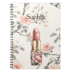 Hübscher Pfirsich-Rosen-Blumenlippenstift Notizblock