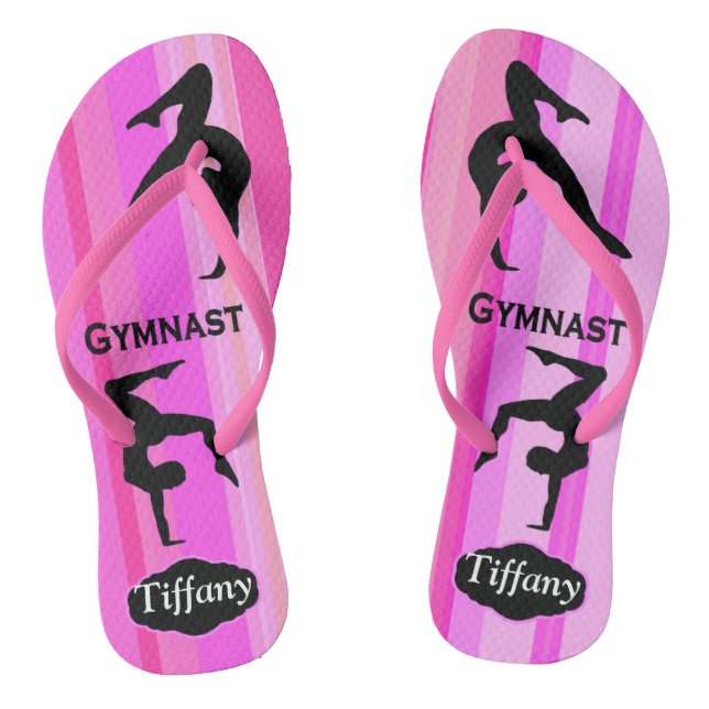 HÜBSCHER PINK STRIPE PERSONALISIERT GYMNAST FLIP F FLIP FLOPS (Fußbett)