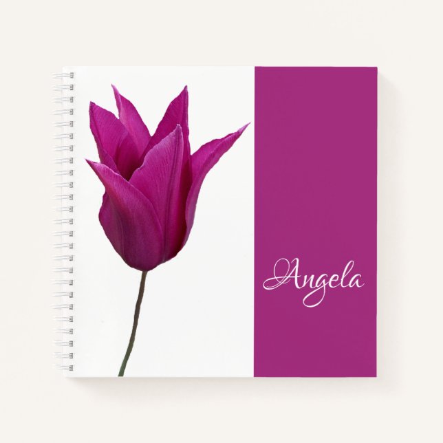 Hübscher Pink Tulpe-Blues-Name der Angela Notizbuch (Vorderseite)