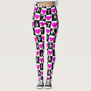 HÜBSCHER PINK UND SCHWARZE HERZGYMNASTIK LEGGINGS