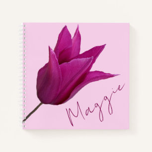 Hübscher pinkfarbener Tulpenblumenname Notizbuch