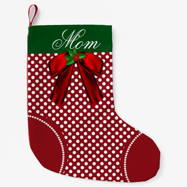Hübscher Polka-Punkt-kundenspezifischer Kleiner Weihnachtsstrumpf (Vorderseite)