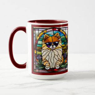 Hübscher Pomeranian-Buntglas-Kaffeebecher Tasse