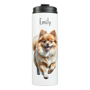 Hübscher Pomeranian Hund Aquarell Personalisiert Thermosbecher