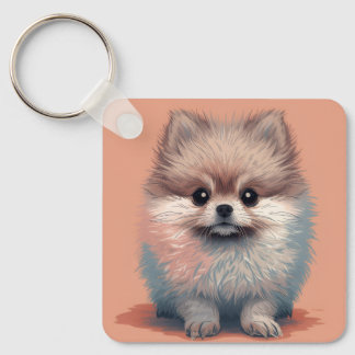 Hübscher Pomeranian-Welpen-Quadratschlüsselanhänge Schlüsselanhänger