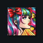 Hübscher Pop Art Comic Giro del Malcantone Leinwanddruck<br><div class="desc">Farbenfrohe niedliche Pop Art Comic Mädchen mit Ferkeln und Bogen in ihren Haaren.</div>