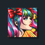 Hübscher Pop Art Comic Giro del Malcantone Leinwanddruck<br><div class="desc">Farbenfrohe niedliche Pop Art Comic Mädchen mit Ferkeln und Bogen in ihren Haaren.</div>