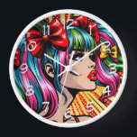 Hübscher Pop Art Comic Giro del Malcantone Uhr<br><div class="desc">Farbenfrohe niedliche Pop Art Comic Mädchen mit Ferkeln und Bogen in ihren Haaren.</div>
