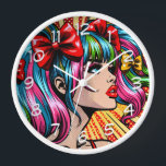 Hübscher Pop Art Comic Giro del Malcantone Uhr<br><div class="desc">Farbenfrohe niedliche Pop Art Comic Mädchen mit Ferkeln und Bogen in ihren Haaren.</div>