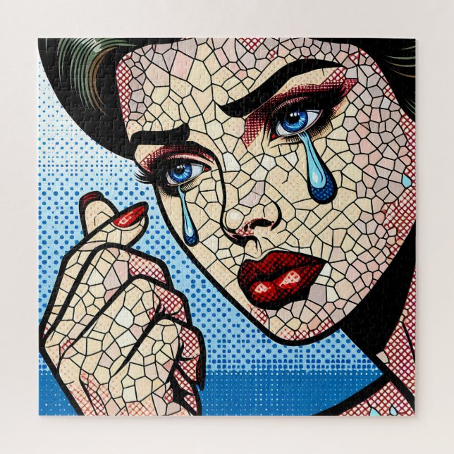 Hübscher Pop Art Comic Sad Woman with Tars (Vertikal)