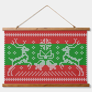 Hübscher Pullover Glocken Xmas Rentiere Krockett Wandteppich Mit Holzrahmen