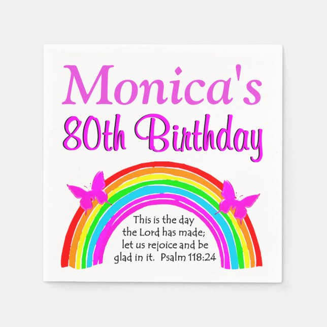 HÜBSCHER RAINBOW 80. GEBURTSTAG PERSONALISIERTE NA SERVIETTE (Vorderseite)