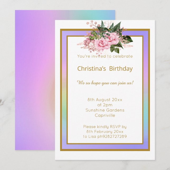 HÜBSCHER RAINBOW-FLORARAL EINLADUNG (Vorne/Hinten)